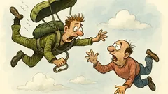 Witz: Ein Mann springt mit Fallschirm aus Flugzeug
